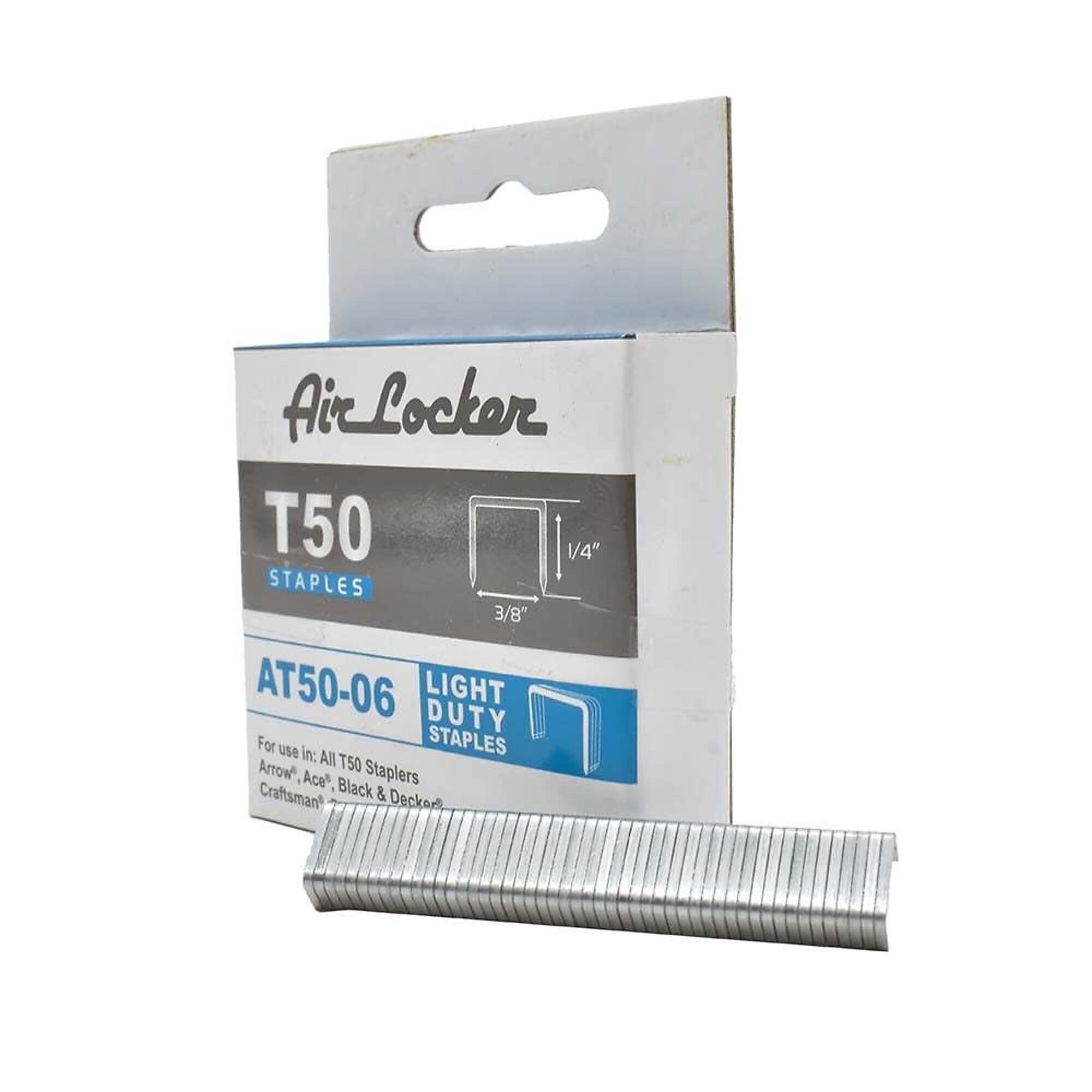 Air Locker AT50-06 T50 20 Gauge 1/4 Inch Long x 3/8 Inch Crown Galvanized Fine Wire Steel Staples (1,000-Pack)